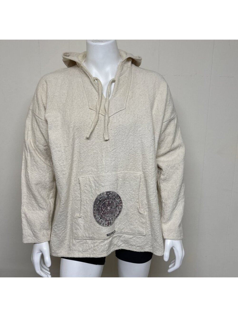 Natural White Baja Hoodie Mens XL Poncho Drug Rug Mayan Calendar Mexico Beach